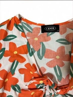Cider Orange & Green Floral Tie-Front dress